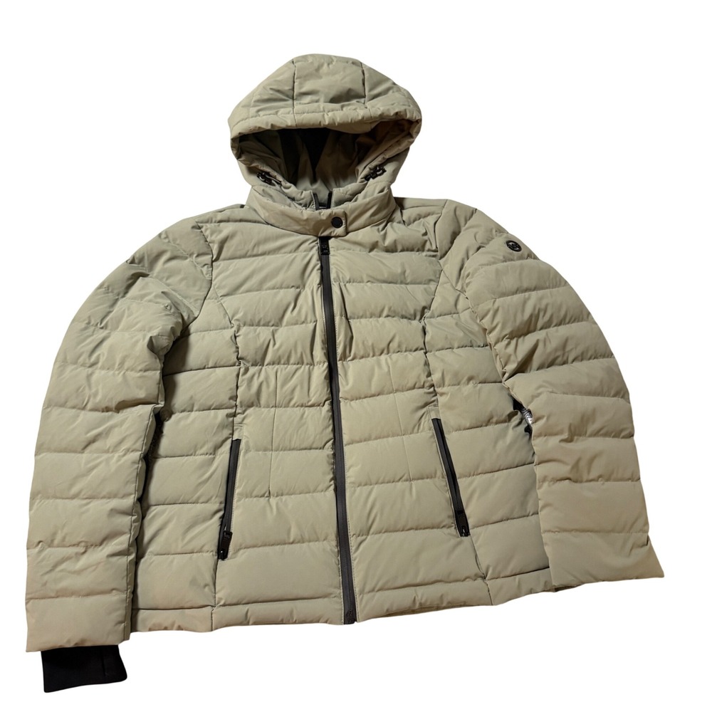 Michael Kors Size Medium Sage Green Gray Puffer Down Fill Hooded Full Zip Coat